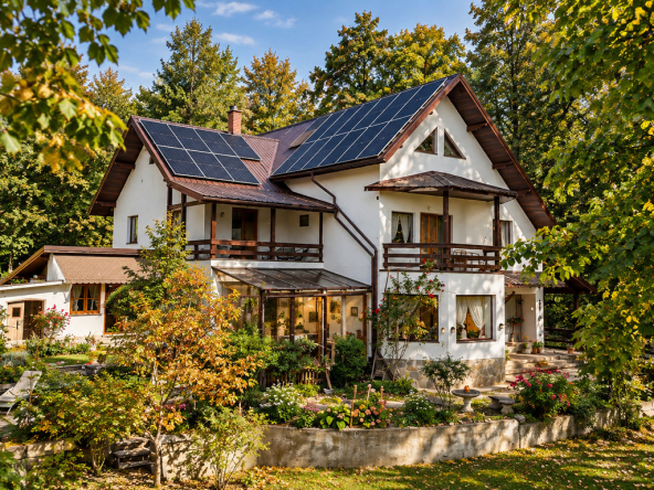 Chalet cu panouri solare în grădină.jpg
